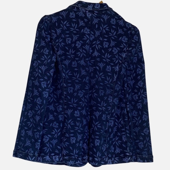 Women's Denim Blazer Floral Print Gold Button 4 Preppy Office Southern Charm - Picture 6 of 6